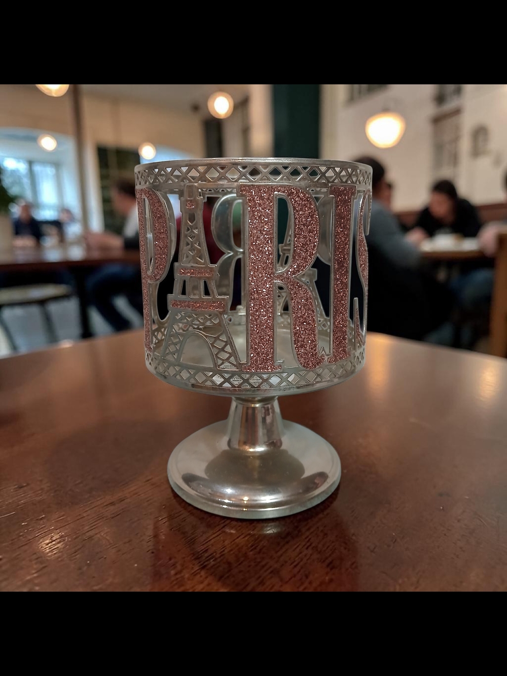 Bath & Body Works Silver and Pink 'Paris' Glitter Candle Holder